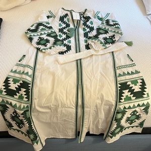 Julia Amory Green and White Long Sleeve Coatue Dress